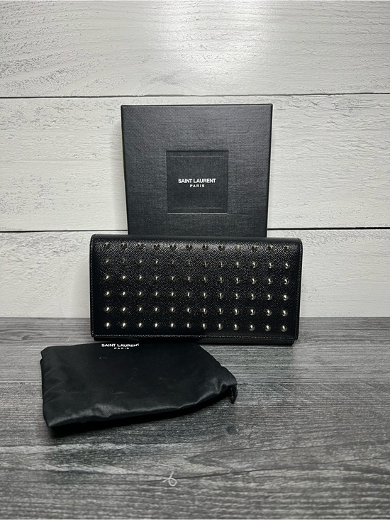 Saint Laurent Handbags - Authentic Saint Laurent Black Grain De Poudre Stud Marquage Wallet w/ COA